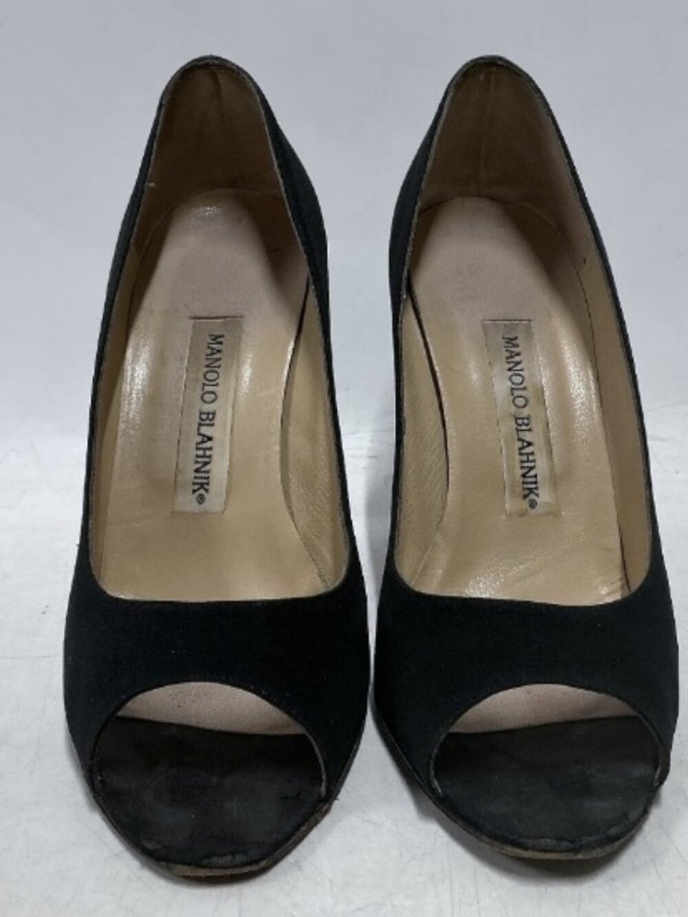 Authentic $1095 Manolo Blahnik Aria Black Open Toe Peep Shoes Heels Pumps US 7 - Picture 7 of 9